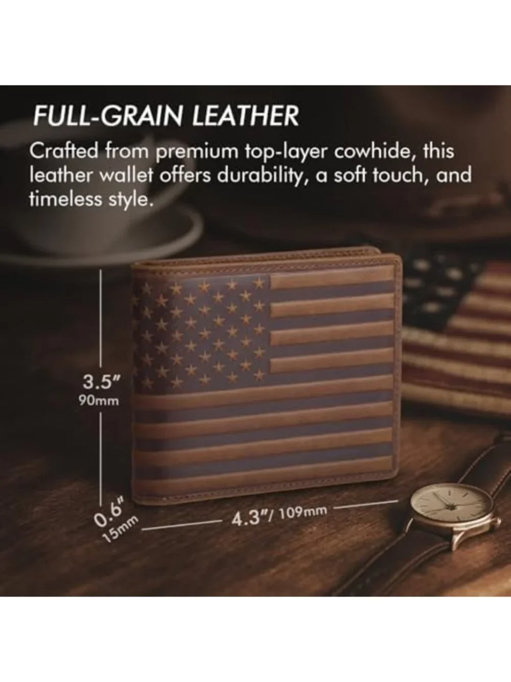 RFID Blocking Bifold Wallet for Men, Full Grain Leather, 13 Card Slots, 2 ID
